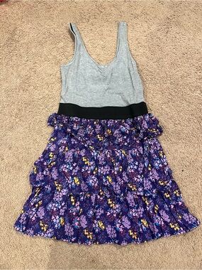 Frenchi Gray Tank with Purple Floral Tiered Skirt